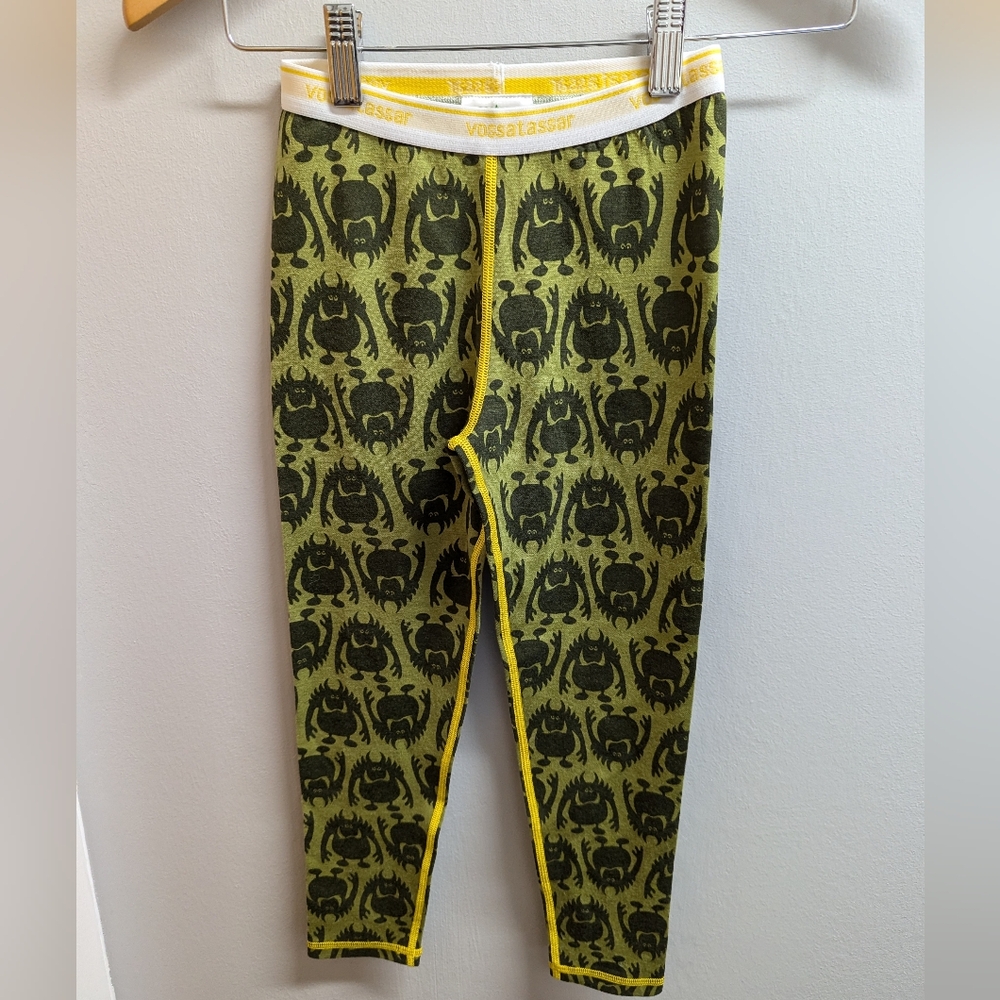 Vossatassar Wool And Cotton Blend Kids Size 5t/120cm Base Layer Green Monsters